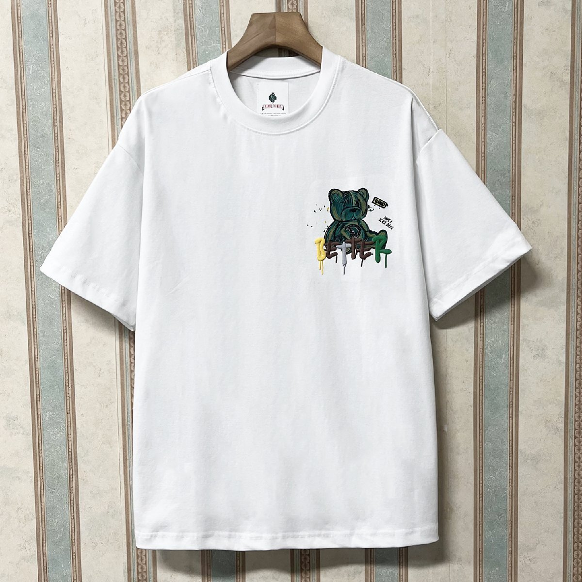 最高級(jí)?半袖Tシャツ 定価2萬(wàn) FRANKLIN MUSK?アメリカ?ニューヨーク発 綿ン100% 通気 快適 クマ柄 刺繍 トップス 夏服 サイズ1