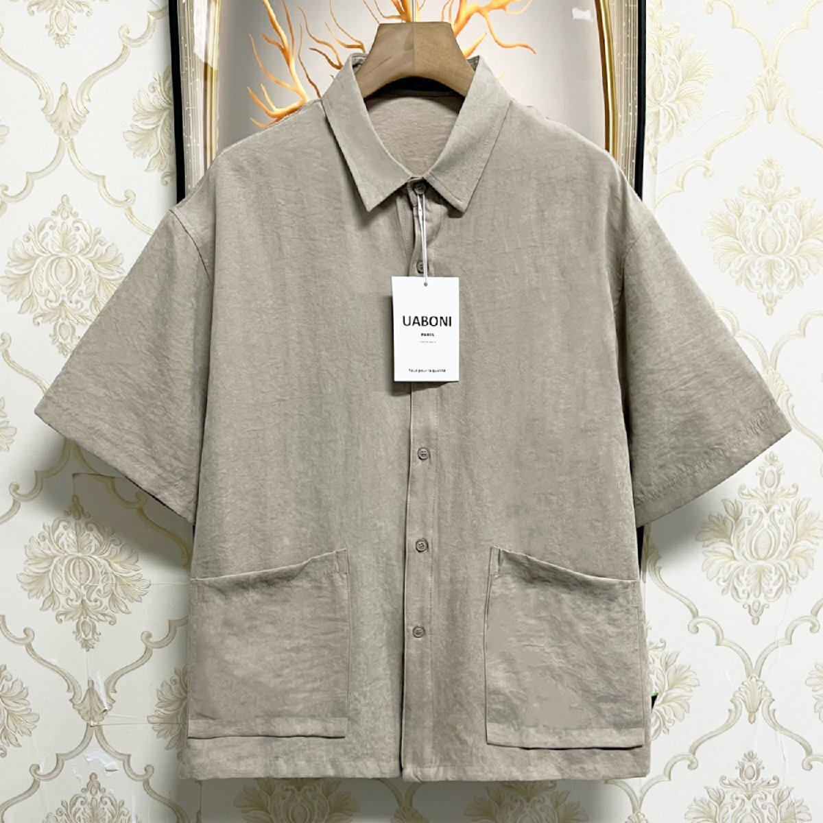 定番EU制＆定価2萬◆UABONI*Paris*半袖 シャツ*ユアボニ*パリ発◆快適 滑らか 薄手 無地 ゆったり カジュアル 紳士 通勤 夏 Ｍ/46サイズ