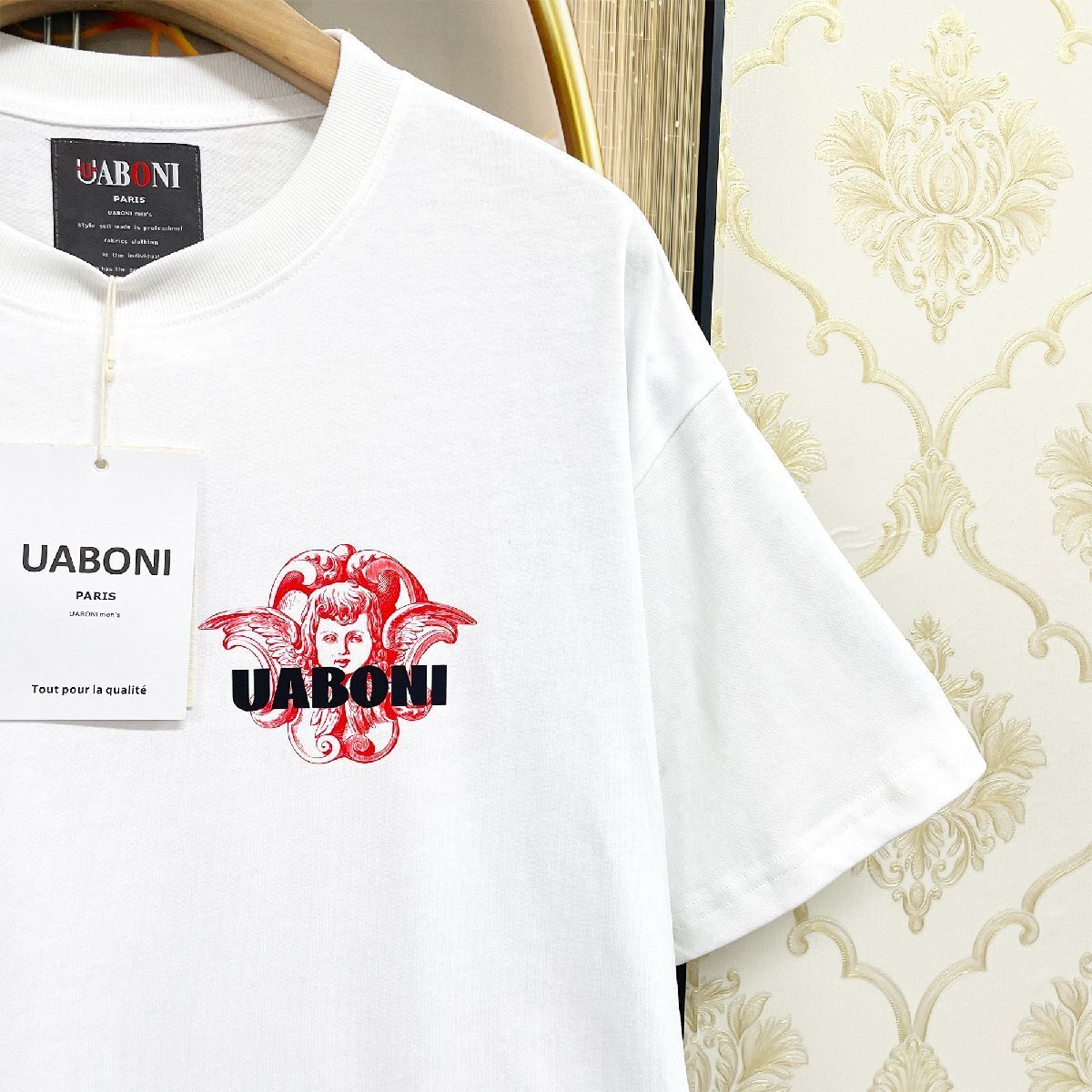  высококлассный EU производства & обычная цена 2 десять тысяч *UABONI*Paris* короткий рукав футболка *yuaboni* Париж departure * прекрасное качество вентиляция тонкий шт . кий pido cut and sewn унисекс лето M/46