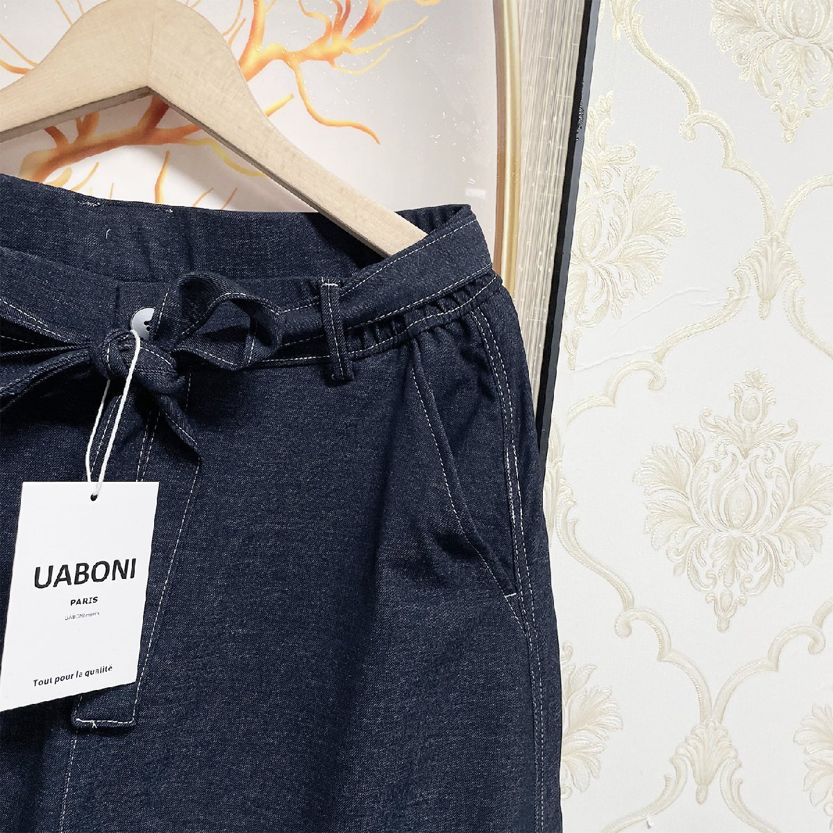  популярный EU производства & обычная цена 4 десять тысяч *UABONI*Paris* Denim брюки * Франция * Париж departure * soft вентиляция ремень имеется свободно длинные брюки слаксы улица надеты весна лето L/48