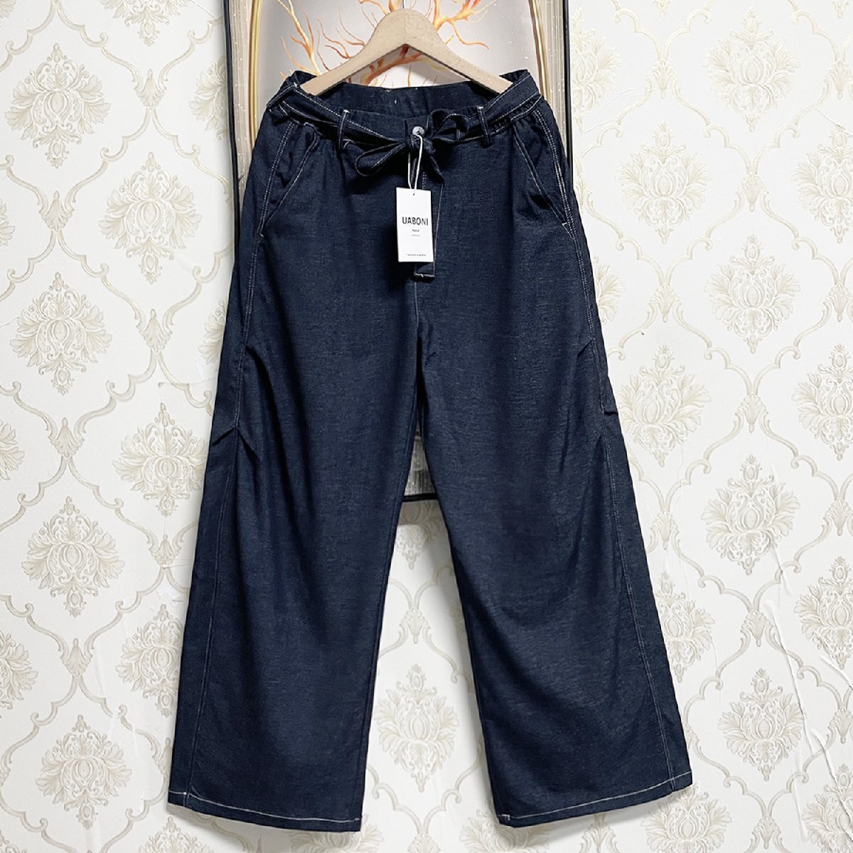  популярный EU производства & обычная цена 4 десять тысяч *UABONI*Paris* Denim брюки * Франция * Париж departure * soft вентиляция ремень имеется свободно длинные брюки слаксы улица надеты весна лето L/48