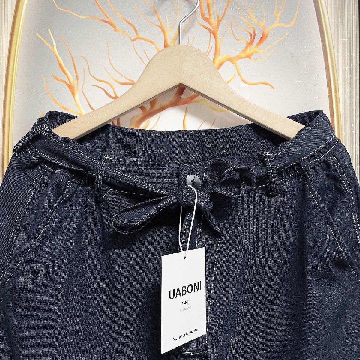  популярный EU производства & обычная цена 4 десять тысяч *UABONI*Paris* Denim брюки * Франция * Париж departure * soft вентиляция ремень имеется свободно длинные брюки слаксы улица надеты весна лето L/48