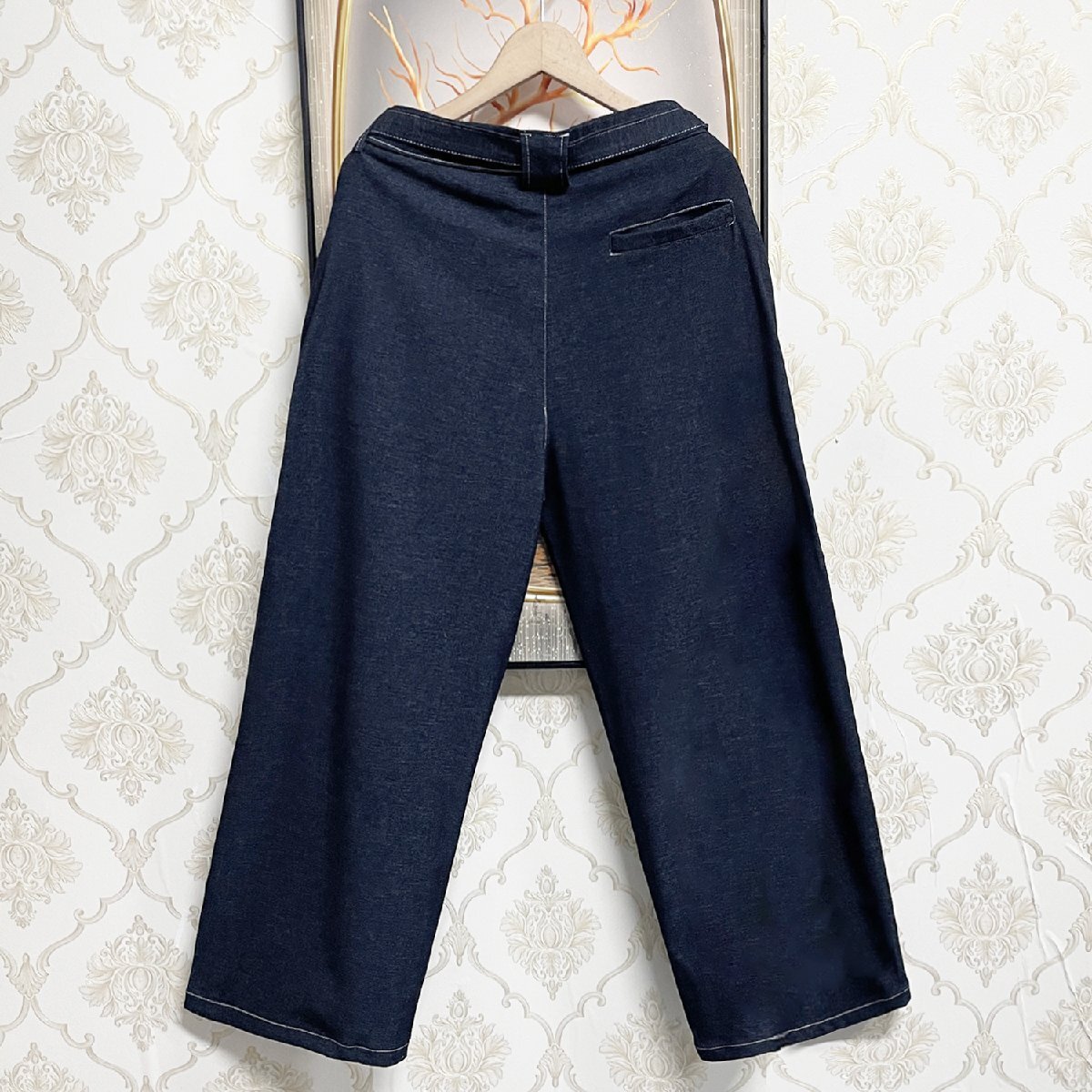  популярный EU производства & обычная цена 4 десять тысяч *UABONI*Paris* Denim брюки * Франция * Париж departure * soft вентиляция ремень имеется свободно длинные брюки слаксы улица надеты весна лето L/48