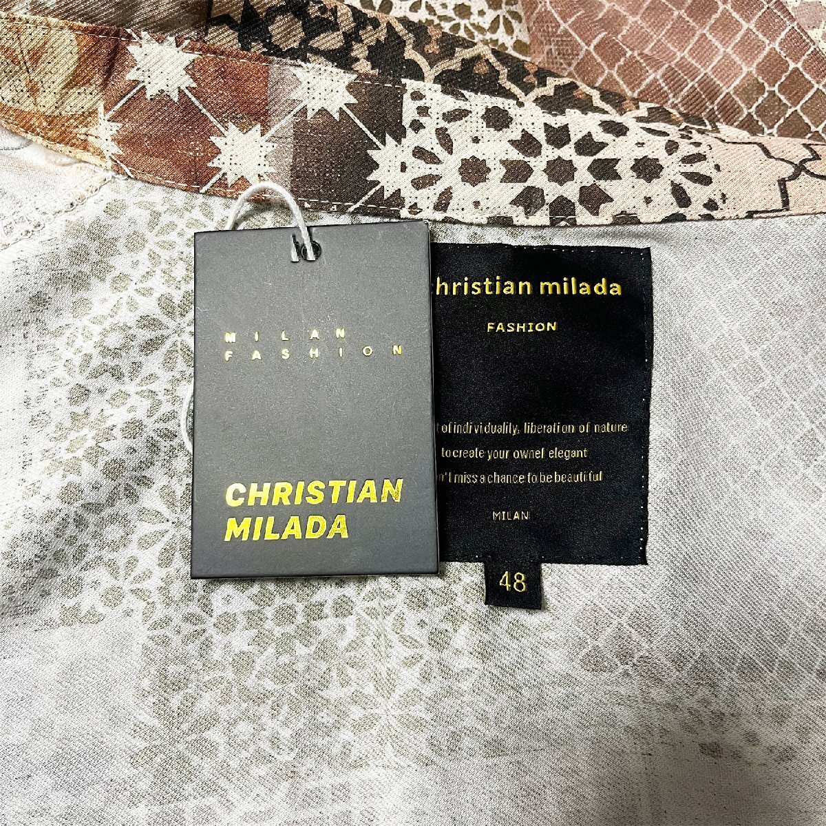 定価2萬★christian milada?ミラノ発?半袖 シャツ★リネン混 個性 薄手 総柄 パッチワーク カラフル アロハシャツ ビーチ 夏服 L/48