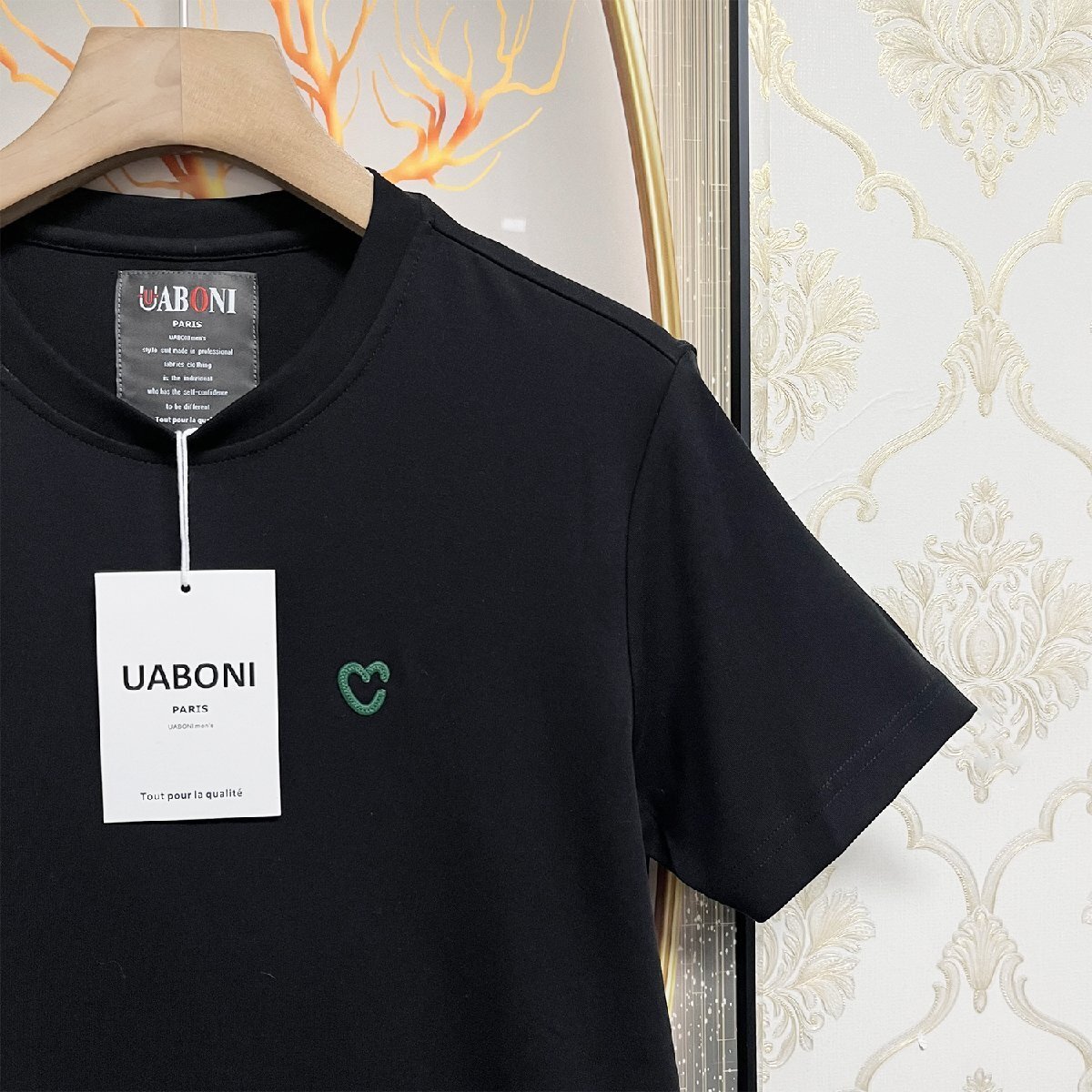  стандартный EU производства & обычная цена 2 десять тысяч *UABONI*Paris* короткий рукав футболка *yuaboni* Париж departure * хлопок 100% удобный Heart рисунок вышивка одноцветный тренировочные топы летняя одежда 2XL/52 размер 