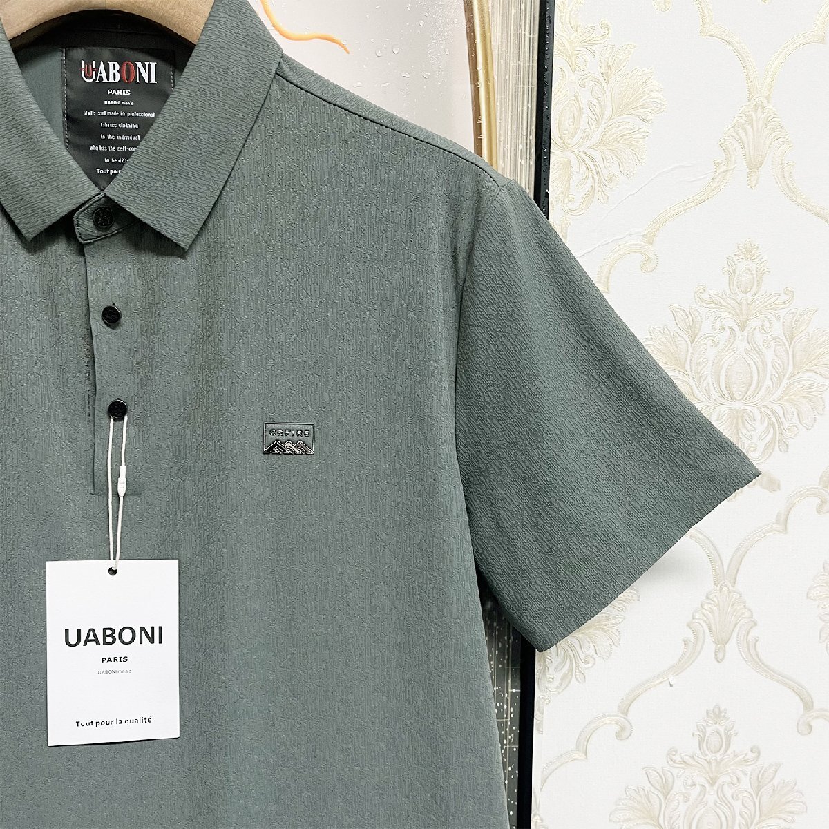 上品EU制＆定価2萬◆UABONI*Paris*半袖ポロシャツ*ユアボニ*パリ発◆シルク混 通気 柔らか トップス ビジネス ゴルフ メンズ 夏 2XL/52