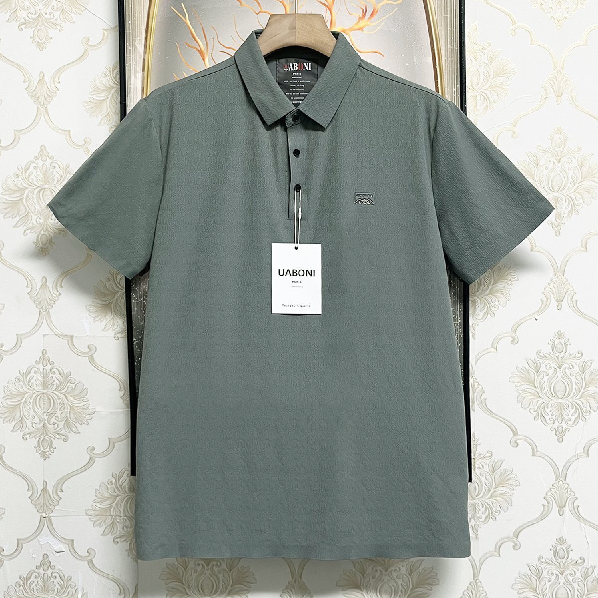 上品EU制＆定価2萬◆UABONI*Paris*半袖ポロシャツ*ユアボニ*パリ発◆シルク混 通気 柔らか トップス ビジネス ゴルフ メンズ 夏 2XL/52