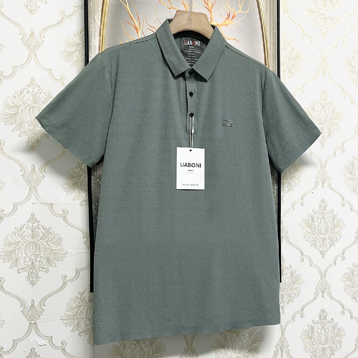 上品EU制＆定価2萬◆UABONI*Paris*半袖ポロシャツ*ユアボニ*パリ発◆シルク混 通気 柔らか トップス ビジネス ゴルフ メンズ 夏 2XL/52