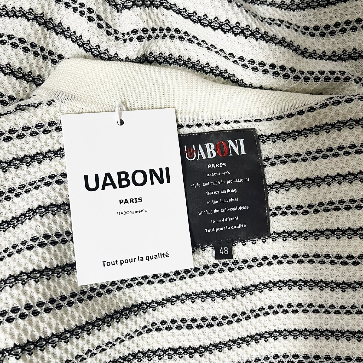 高級(jí)EU制＆定価3萬(wàn)◆UABONI*Paris*半袖 ポロシャツ*ユアボニ*パリ発◆ウール混 上品 柔らか 通気 総柄 ビジネス ゴルフ ニット 夏 L/48