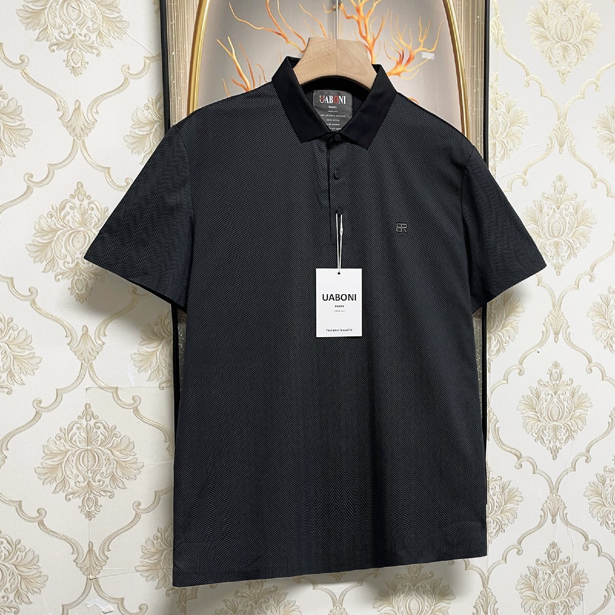定番EU制＆定価2萬(wàn)◆UABONI*Paris* 半袖 ポロシャツ*ユアボニ*パリ発◆上質(zhì)シルク混 柔らか 薄手 総柄 オシャレ ビジネス ゴルフ L/48