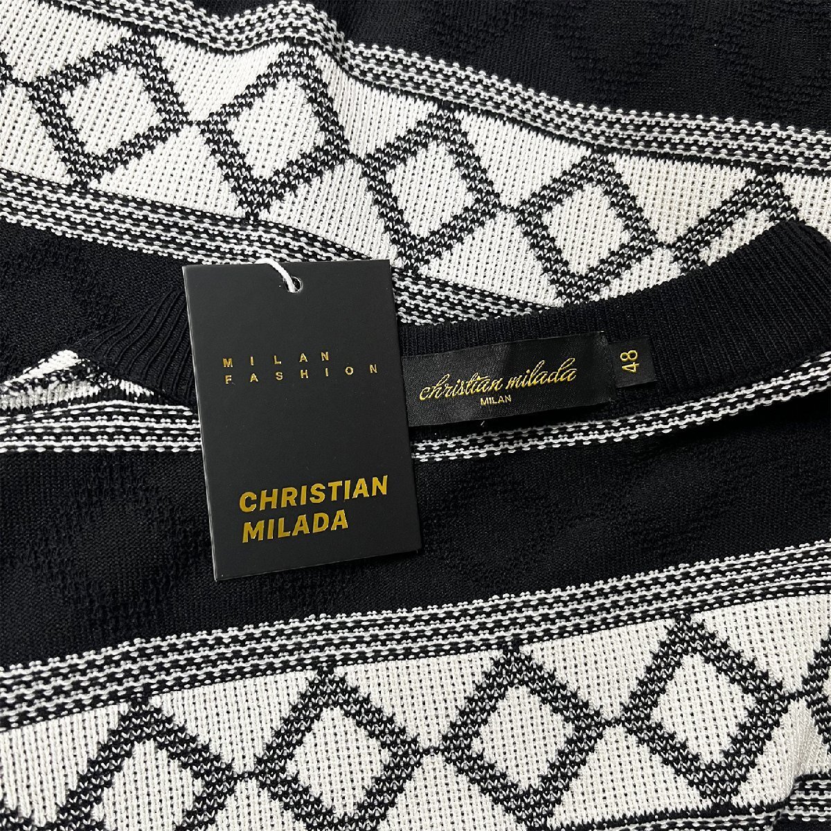 定価3萬★christian milada?ミラノ発?半袖 Tシャツ★ウール混 通気 柔らかい 伸縮性 ニット 幾何學(xué)模様 カジュアル 上品 人気 2XL/52