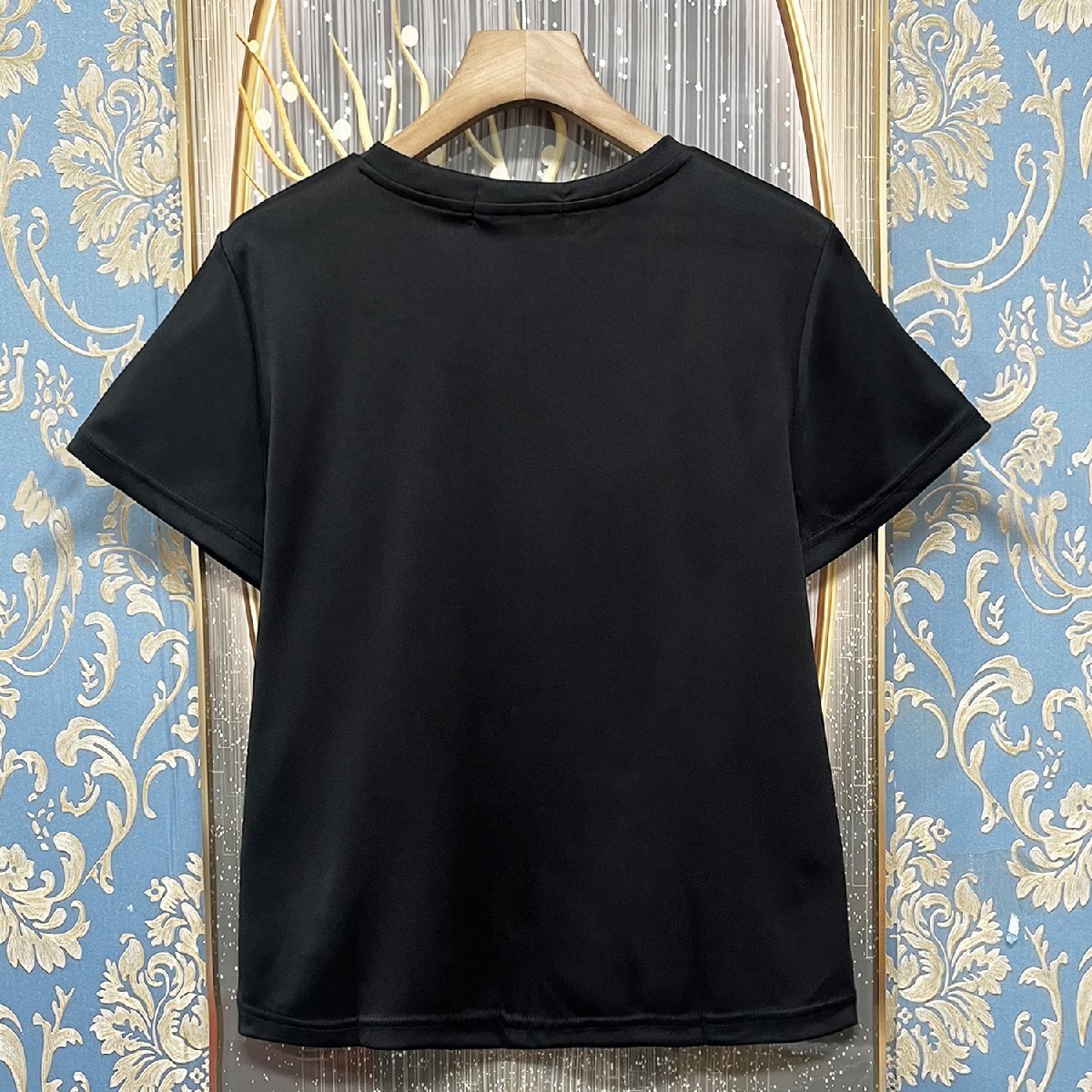 定価2萬★christian milada?ミラノ発?半袖Tシャツ★シルク混 柔らか 薄手 キラキラ ホース柄 ラインストーン 著痩せ レデイーズ M/36