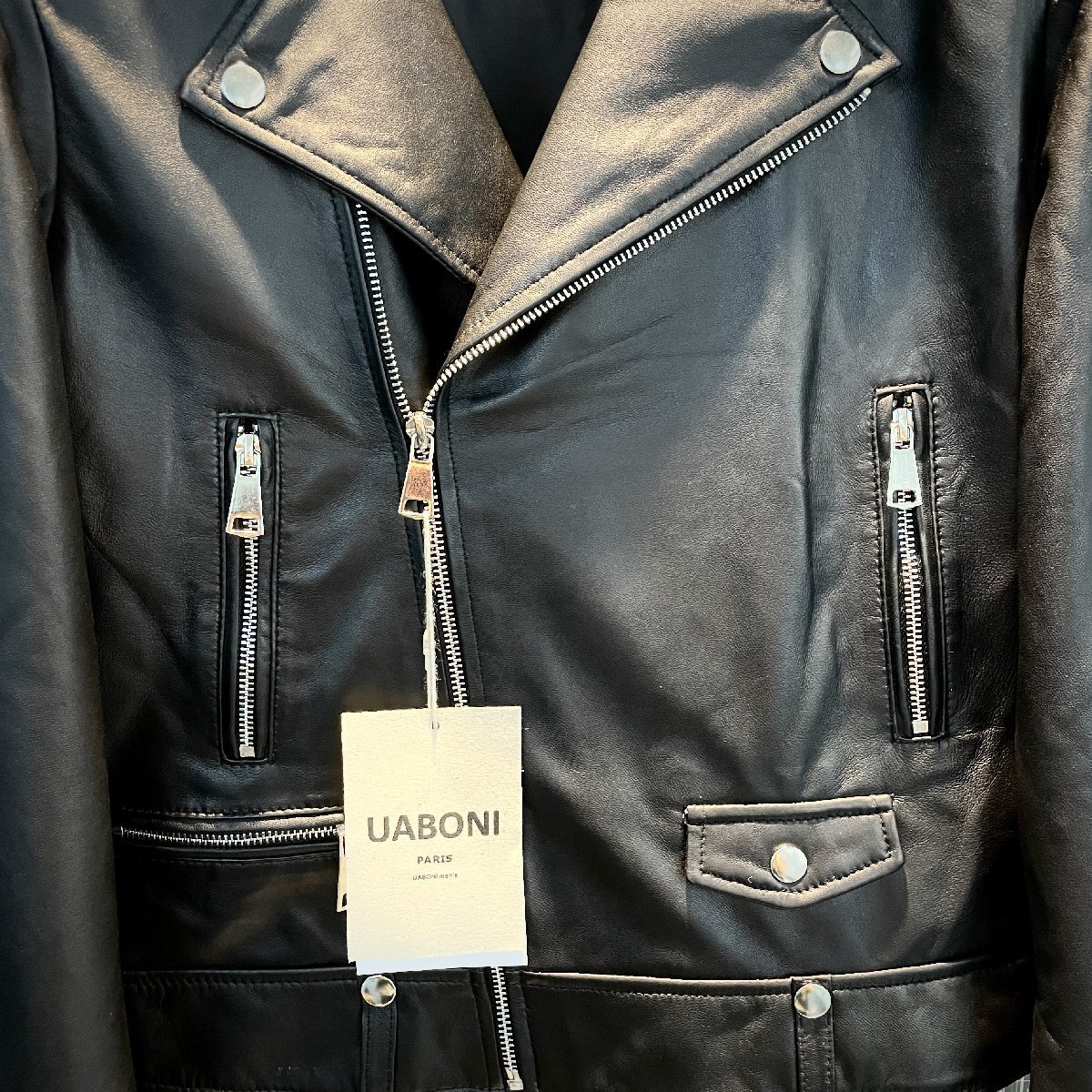 最高級EU制＆定価16萬◆UABONI*Paris*ユアボニ*レザージャケット*フランス◆最上級羊革 シープスキン 薄手 ライダース オートバイ M/46