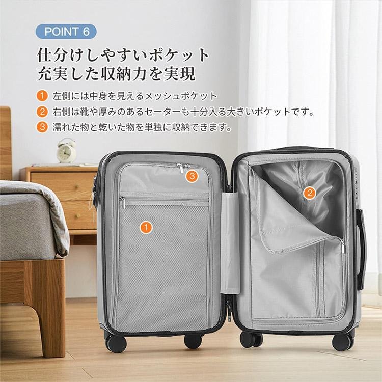 スーツケース 機內(nèi)持ち込み 耐沖撃最強 キャリーケース キャリーバッグ 360°回転 ロック搭載 収納袋付き コップホルダー 2泊3日 shw0004.1