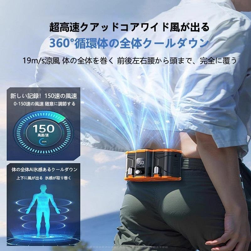 腰掛け扇風(fēng)機(jī) ライト機(jī)能付き 強(qiáng)力ベルトファン 二重風(fēng)腰掛けファン 小型ベルトファン 10000mAhモバイル バッテリー內(nèi)蔵 省エネ shw0049