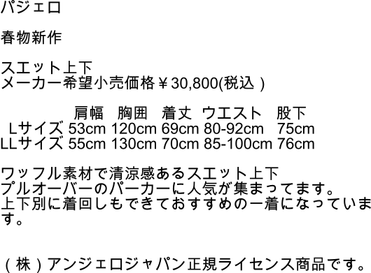 スエット上下 パジェロ Lサイズ 21-6102-07-01sw 1點(diǎn)物 set セットアップ 30代 40代 50代 60代 メンズカジュアル 2022SS 春 夏