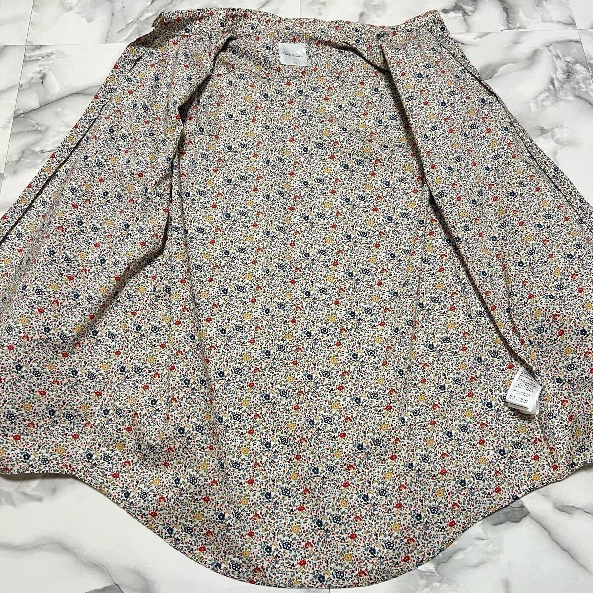 未使用級●希少L!ポールスミス 花柄 リバティ ドレスシャツ Paul Smith 総柄 フラワー シェルボタン 羽織り ペイズリー 現(xiàn)行 マルチカラー