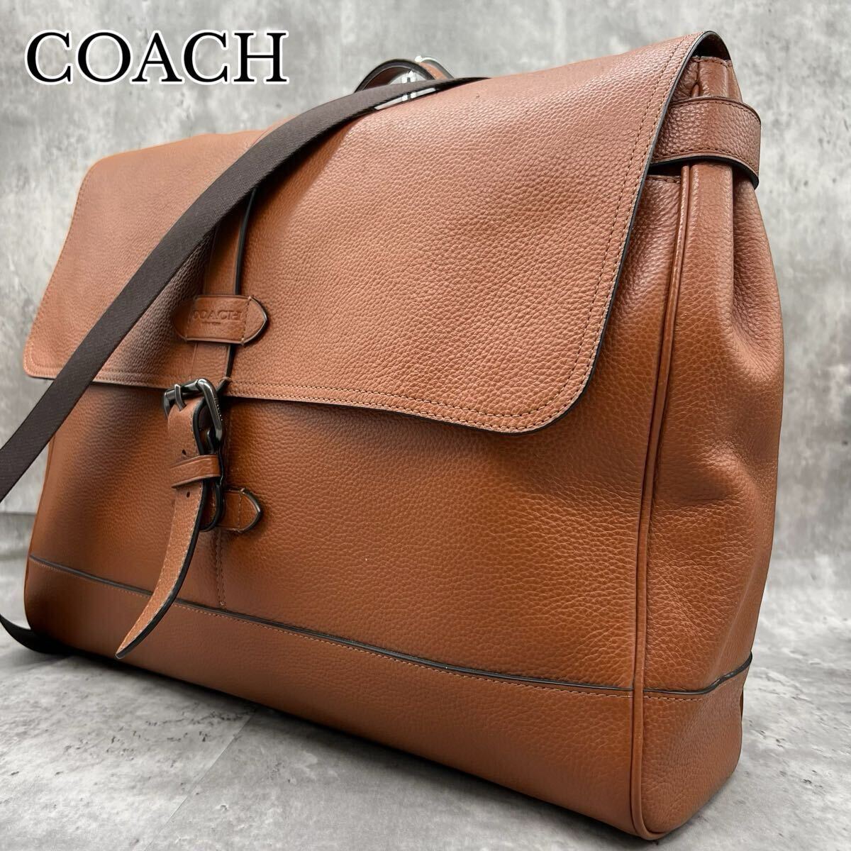  прекрасный товар *COACH Coach Гудзон сумка "почтальонка" плечо наклонный .. бизнес 2way A4 Chevrolet The - натуральная кожа Logo печать мужской Camel 