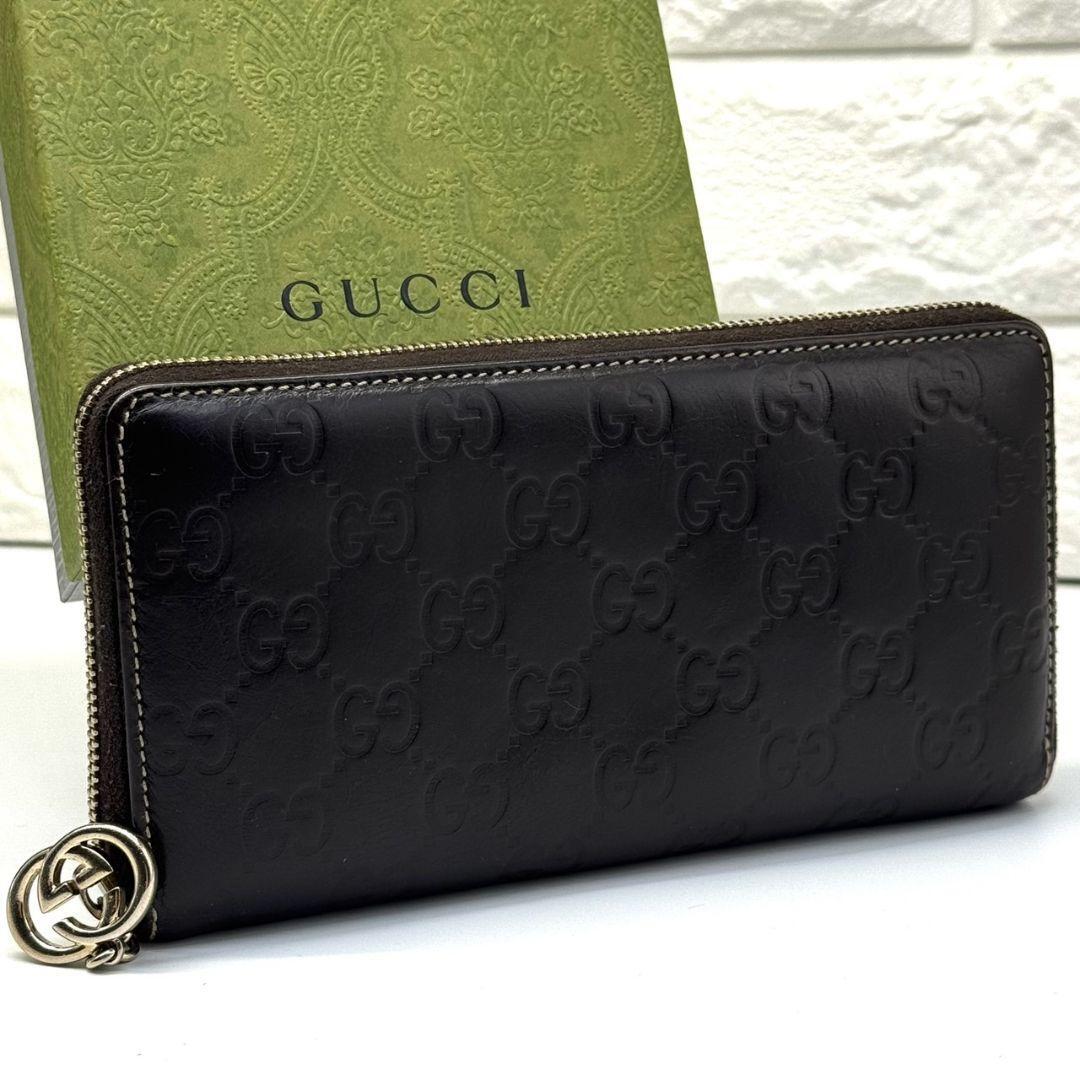 ☆美品☆グッチ シマ インターロッキングG ラウンドファスナー長財布 レザー 良品 グッチ GUCCI シマ インターロッキング 財布 ウォレット