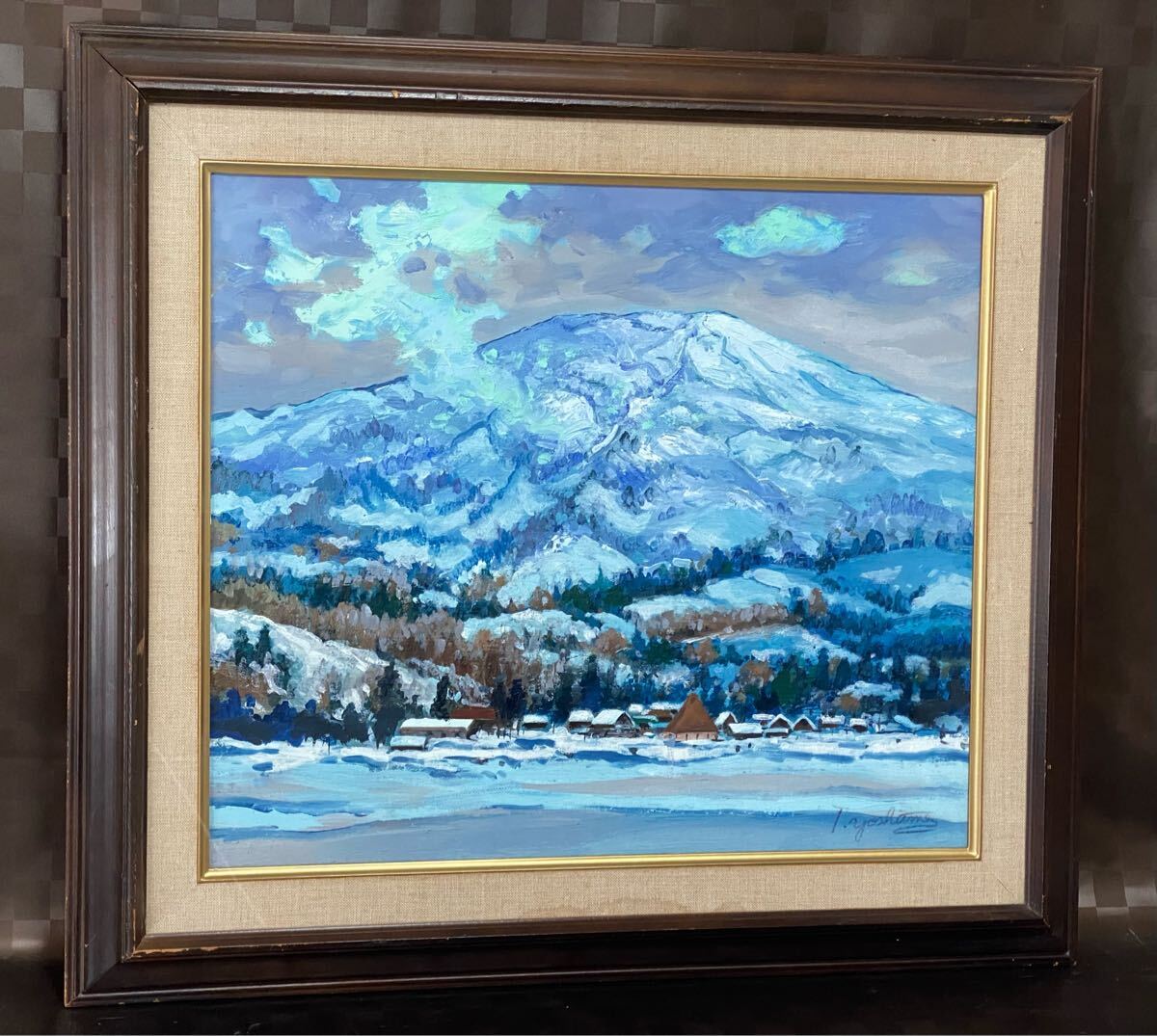 油彩画 油絵 真作 吉為恒夫 風景画 山 F10号 額縁 額装