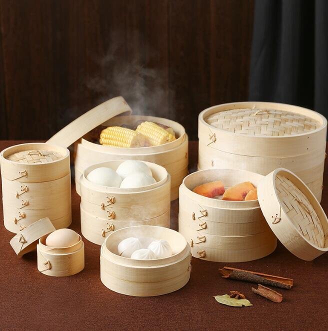 せいろ 蒸し器 中華 天然竹 中華せいろ 蒸篭 蓋 蒸し板付き 受け臺(tái) 2段 フタ 臺(tái)輪 セイロ 直徑21cm