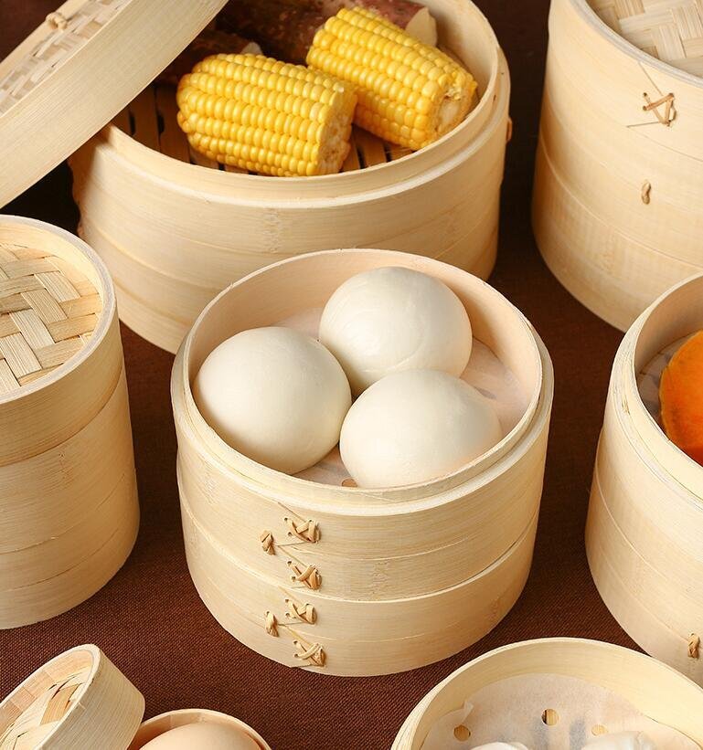 せいろ 蒸し器 中華 天然竹 中華せいろ 蒸篭 蓋 蒸し板付き 受け臺(tái) 2段 フタ 臺(tái)輪 セイロ 直徑21cm