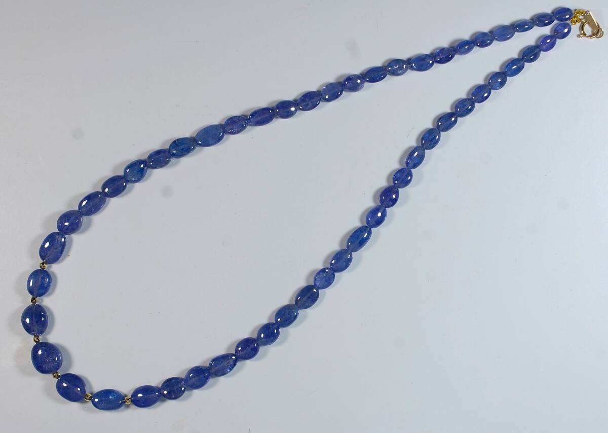 ￥100～ソ付K18爽やかなパープルブルー綺麗艶照り良い！天然タンザナイト105.2ct全長46cm NC