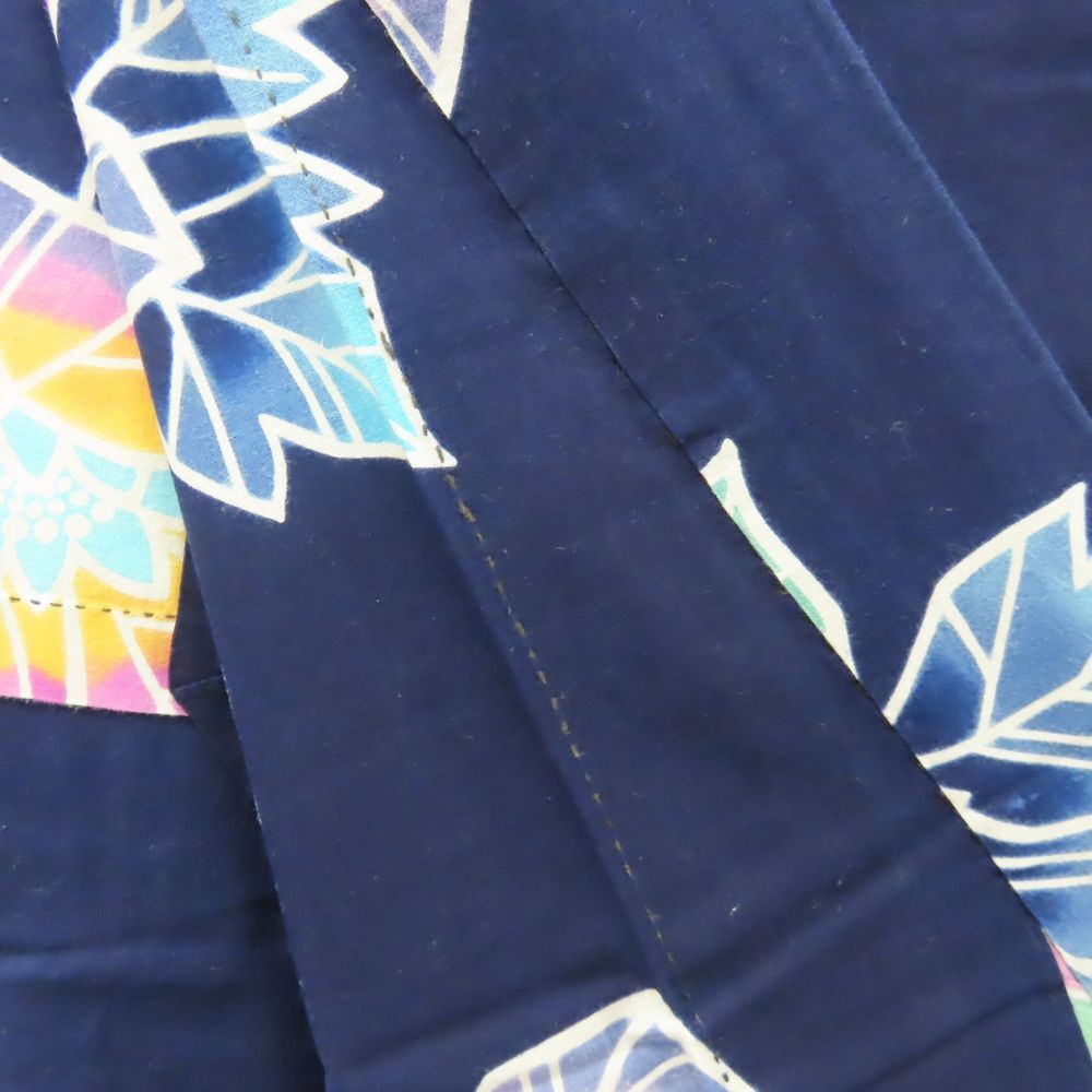 中古 浴衣 綿 ネイビー マルチカラー モダン おしゃれ 和裝 呉服 和服 きもの レディース 女性
