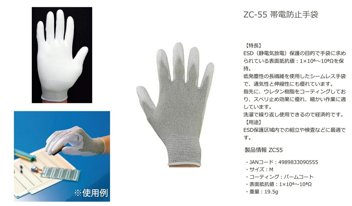 〈エンジニア〉帯電防止手袋（パームコート）Ｍ　ZC-55