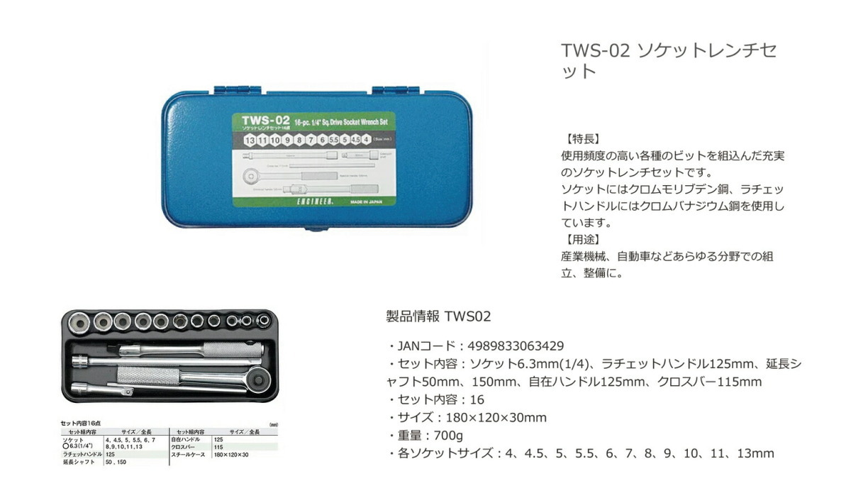 〈エンジニア〉ソケットレンチセット　TWS-02