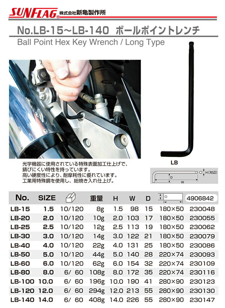 數(shù)量限定 〈SUNFLAG〉ボールポイントレンチ　ブリスタパック　10.0mm　No.LB-100