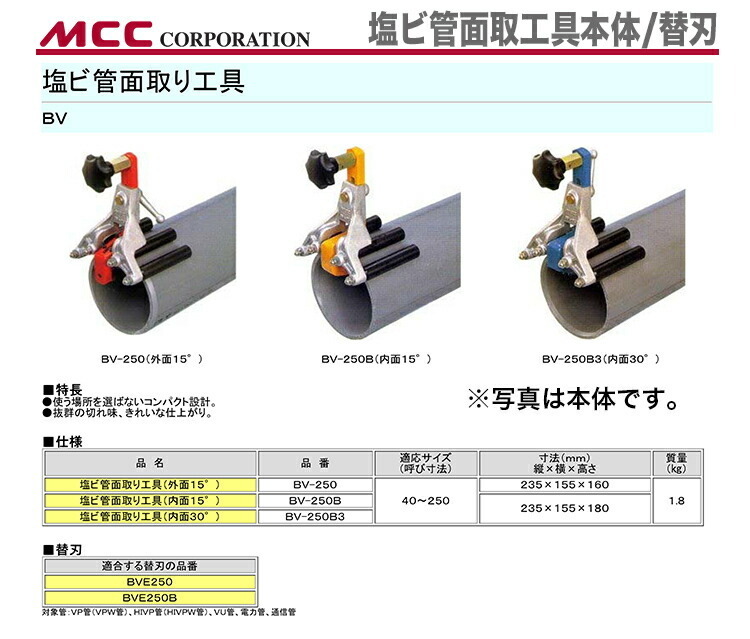 新著商品 〈MCC〉塩ビ管面取工具　BV-250