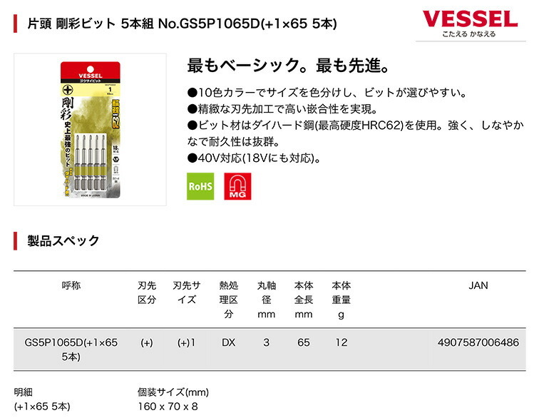 〈ベッセル〉剛彩ビット　GS5P1065D　【オススメ】