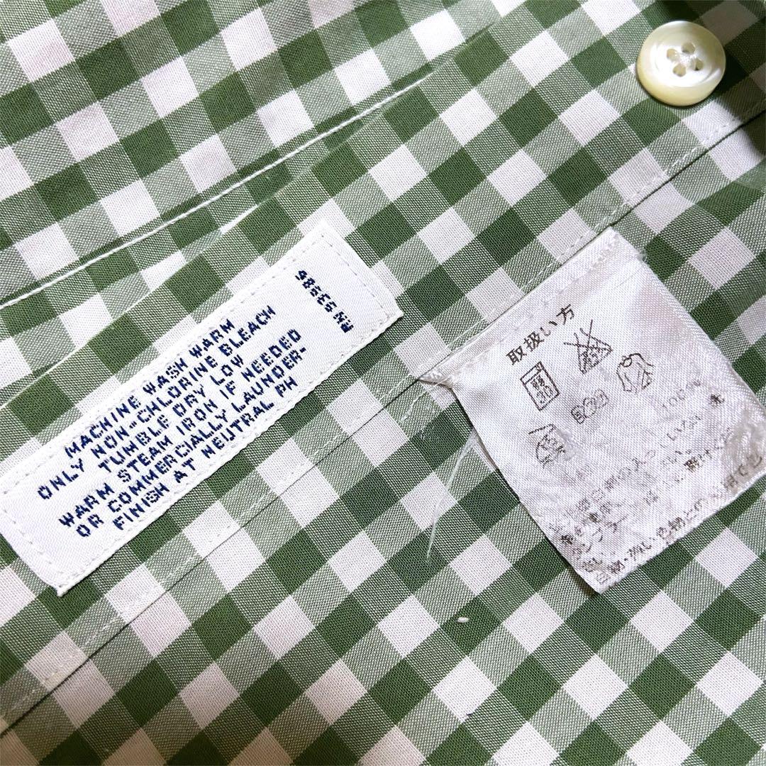 【人気】Brooks Brothers 346 SLIM FIT 半袖シャツ ブルックスブラザーズ ギンガムチェック 胸ポケット XS グリーン オフィスカジュアル