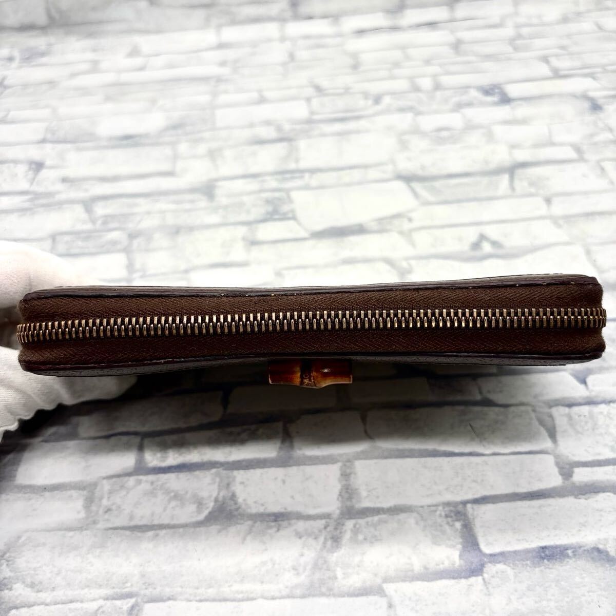極美品/現(xiàn)行●GUCCI グッチ メンズ ビジネス 長(zhǎng)財(cái)布 ラウンドファスナー ジャンボGG GG柄 バンブー GGキャンバス レザー 本革 大容量