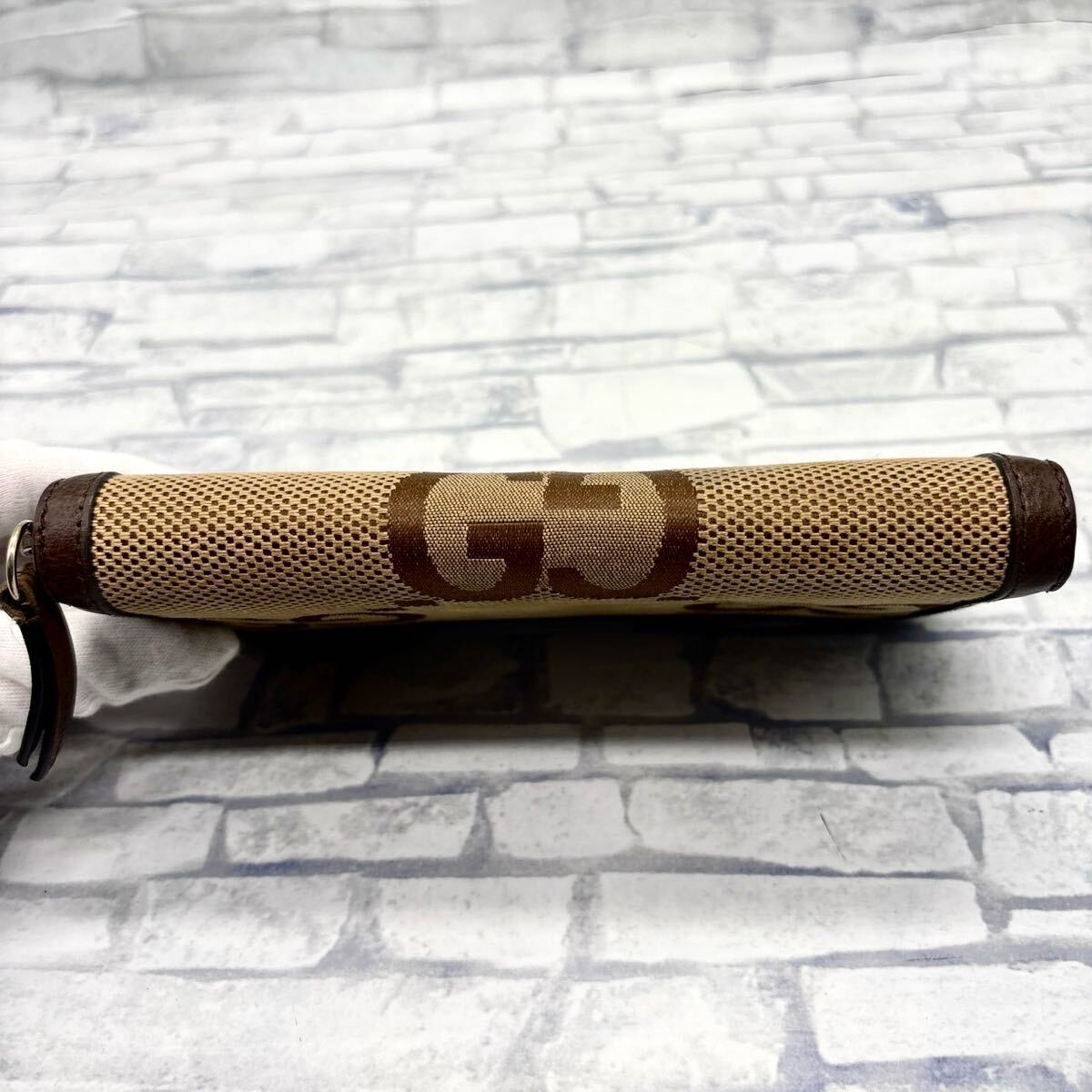 極美品/現(xiàn)行●GUCCI グッチ メンズ ビジネス 長(zhǎng)財(cái)布 ラウンドファスナー ジャンボGG GG柄 バンブー GGキャンバス レザー 本革 大容量