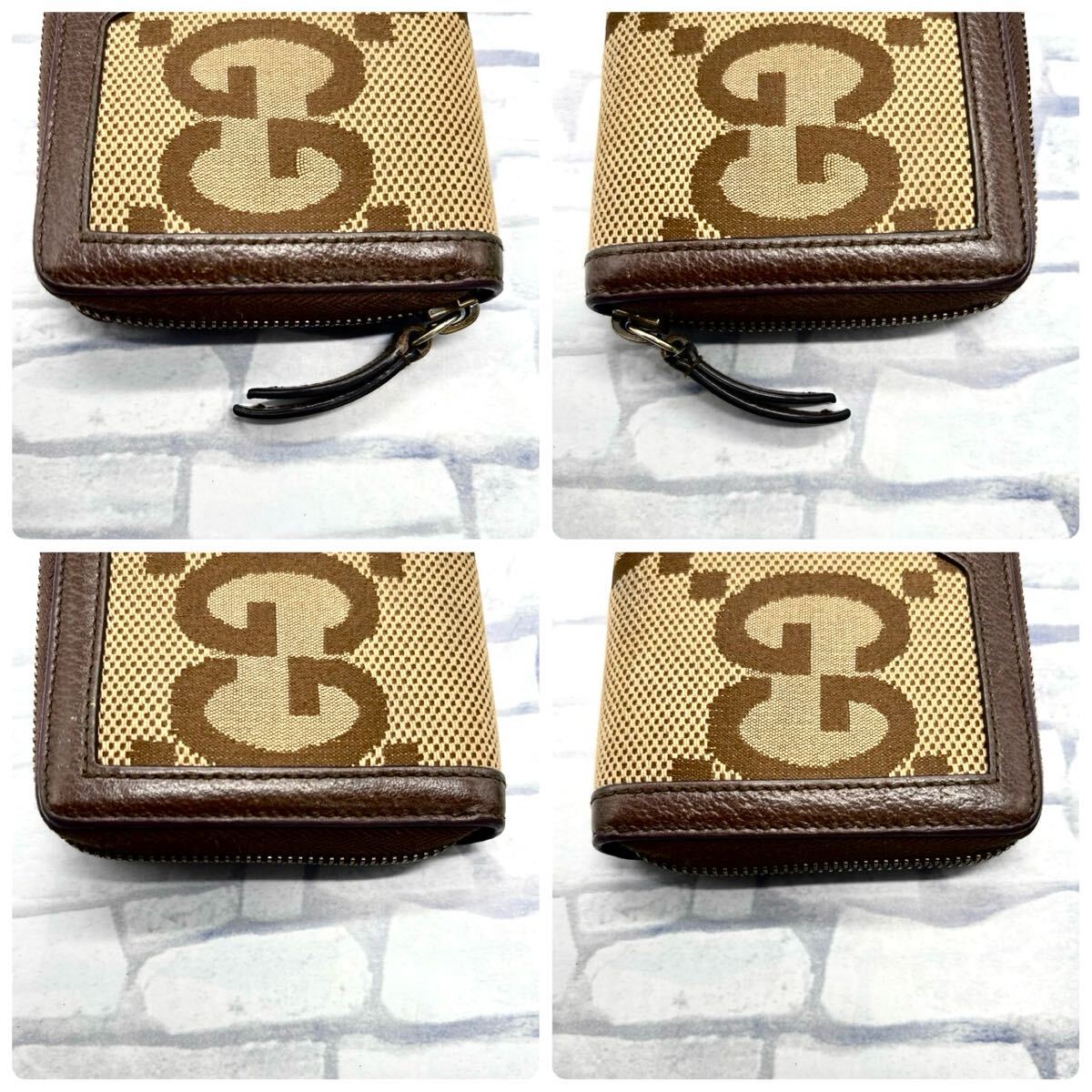 極美品/現(xiàn)行●GUCCI グッチ メンズ ビジネス 長(zhǎng)財(cái)布 ラウンドファスナー ジャンボGG GG柄 バンブー GGキャンバス レザー 本革 大容量