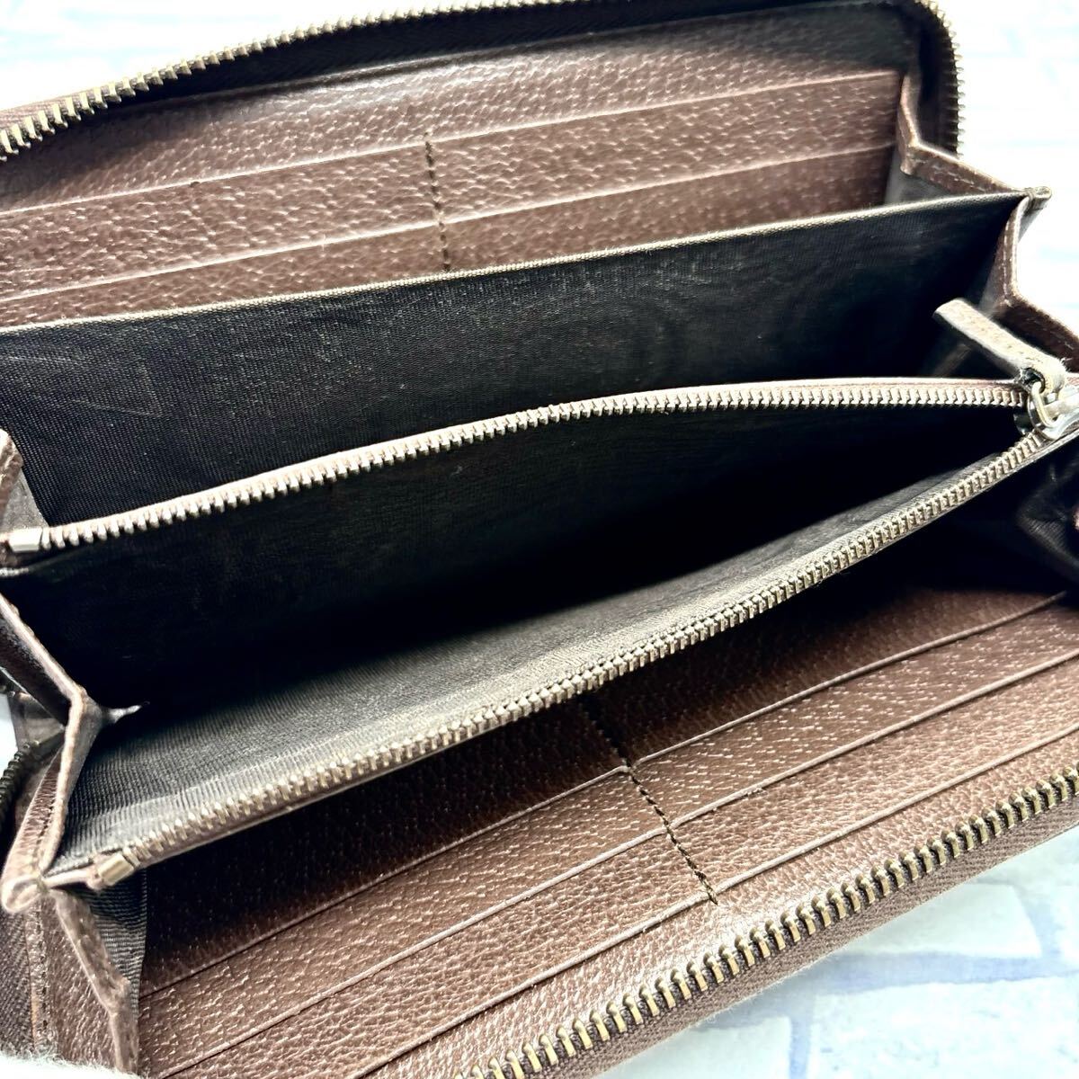 極美品/現(xiàn)行●GUCCI グッチ メンズ ビジネス 長(zhǎng)財(cái)布 ラウンドファスナー ジャンボGG GG柄 バンブー GGキャンバス レザー 本革 大容量