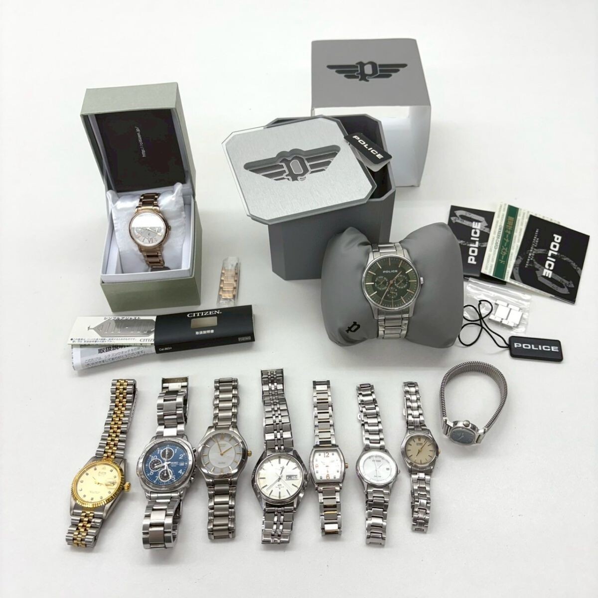 B305-■-0 腕時(shí)計(jì) 10點(diǎn)セット POLICE CITIZEN xC SEIKO LM lk ELGIN 他 QUARTZ 自動(dòng)巻き 手巻き メンズ レディース 稼働品有 KA