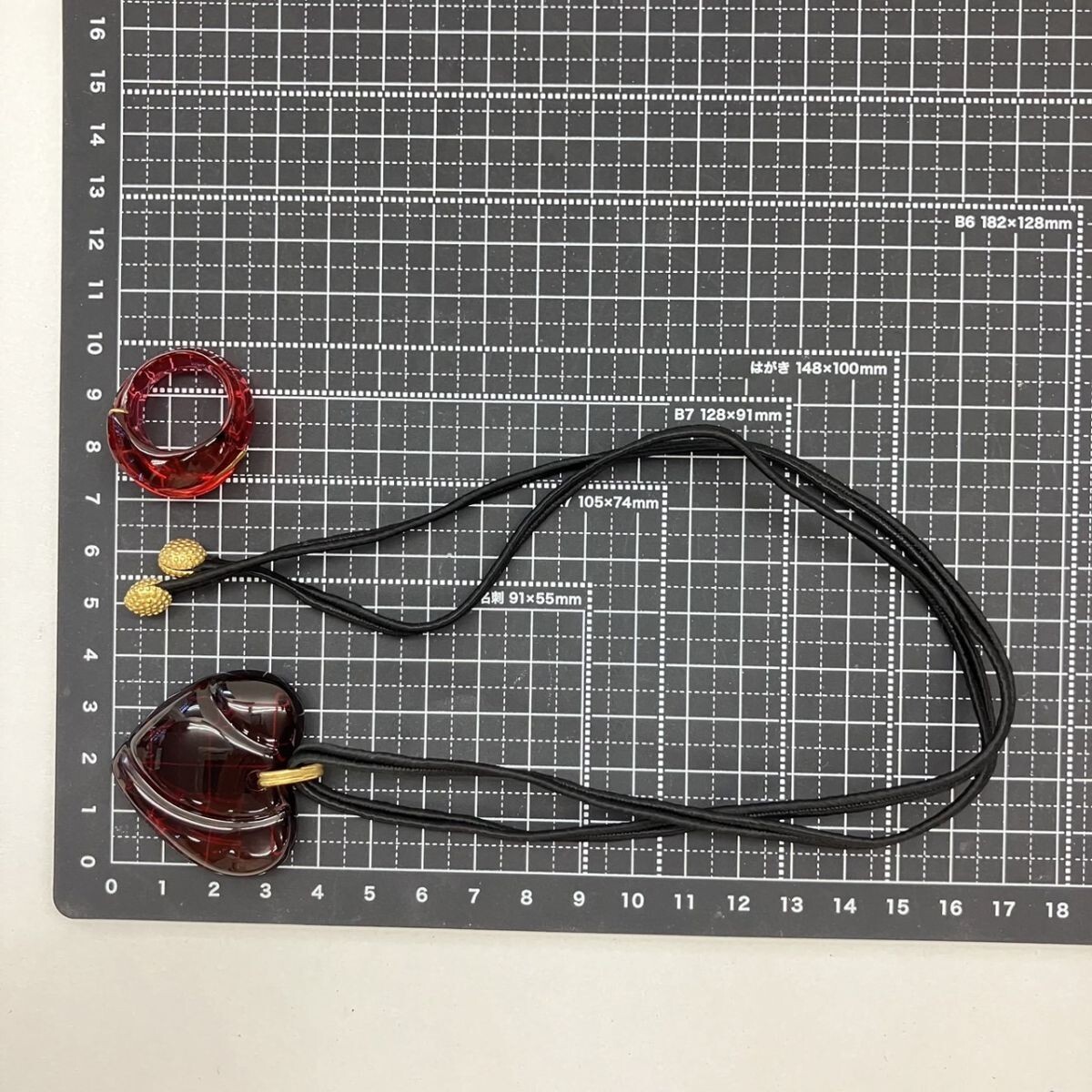 D097-H29-1407★ Baccarat バカラ アクセサリー 2點 セット ネックレス 指輪 レッド クリスタル ハート レディース KA