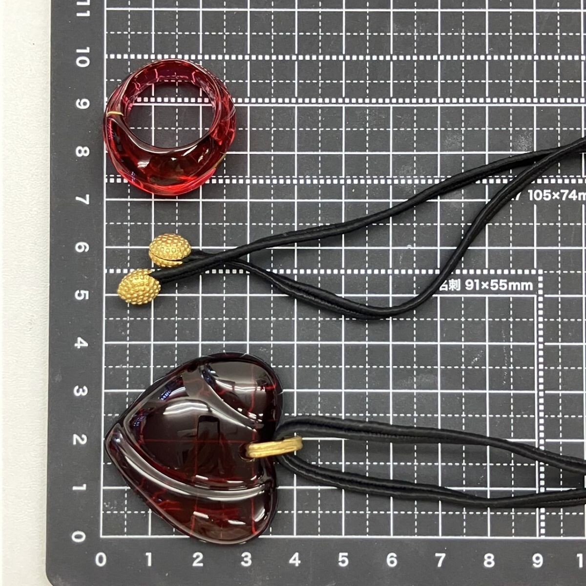 D097-H29-1407★ Baccarat バカラ アクセサリー 2點 セット ネックレス 指輪 レッド クリスタル ハート レディース KA
