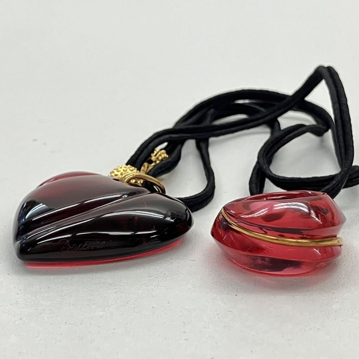D097-H29-1407★ Baccarat バカラ アクセサリー 2點 セット ネックレス 指輪 レッド クリスタル ハート レディース KA