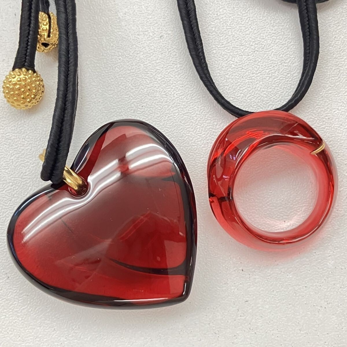 D097-H29-1407★ Baccarat バカラ アクセサリー 2點 セット ネックレス 指輪 レッド クリスタル ハート レディース KA