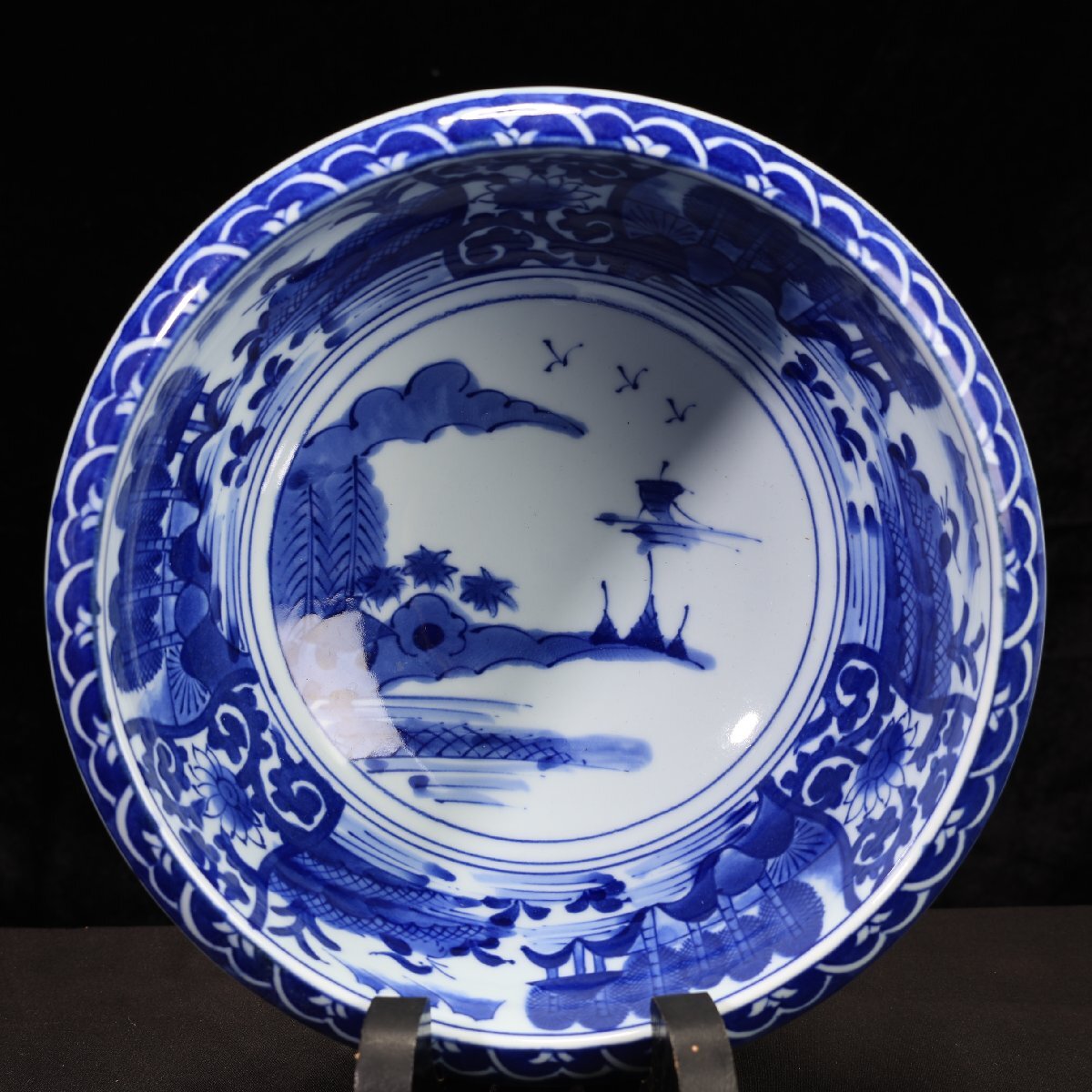 珍品堂】1円から D088-J06 有田焼 清右衛門窯 染付 山水船図