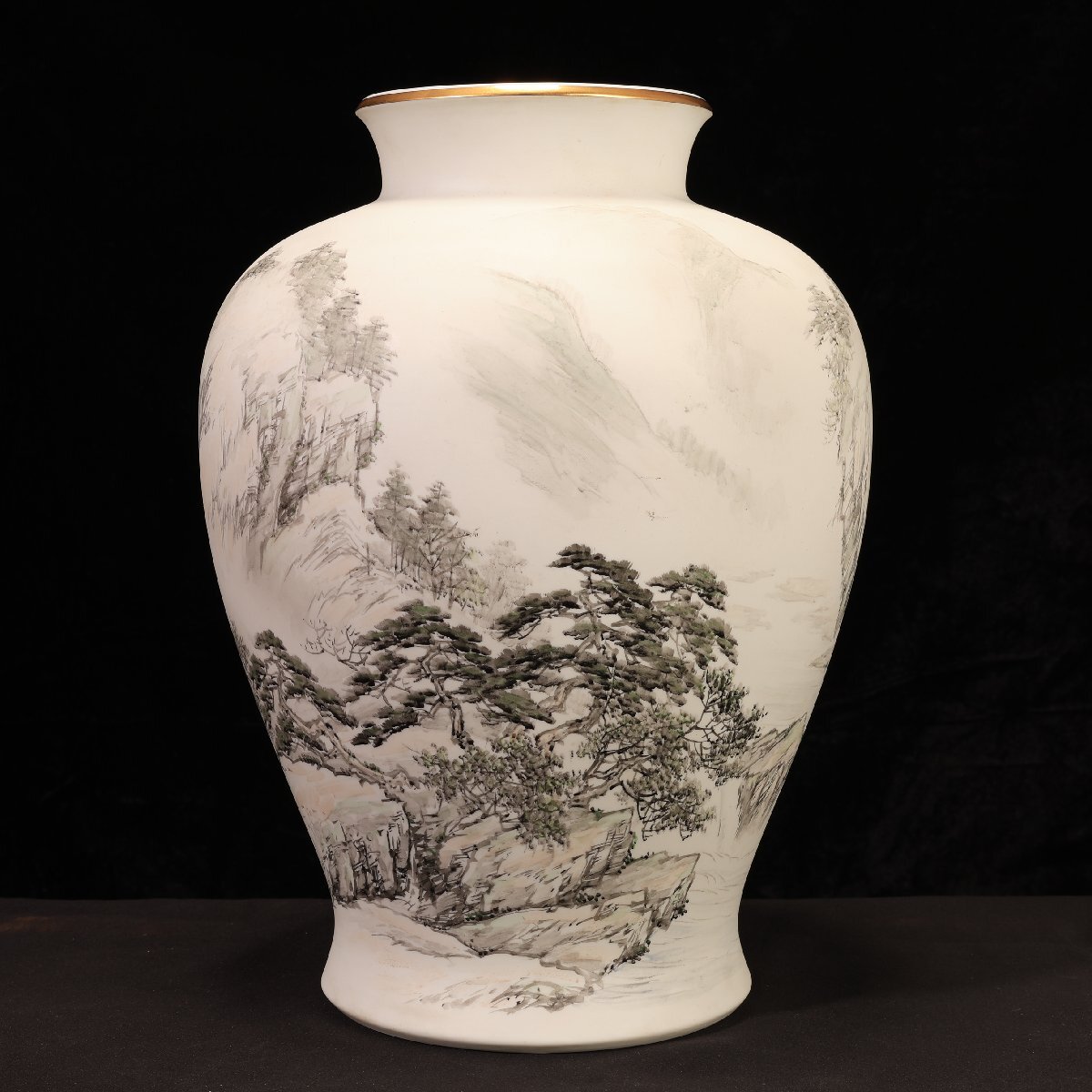 【感謝価格】 花瓶 山水墨絵 深川製磁 D076 珍品堂】1円から 壺 共箱 在銘有 工芸品