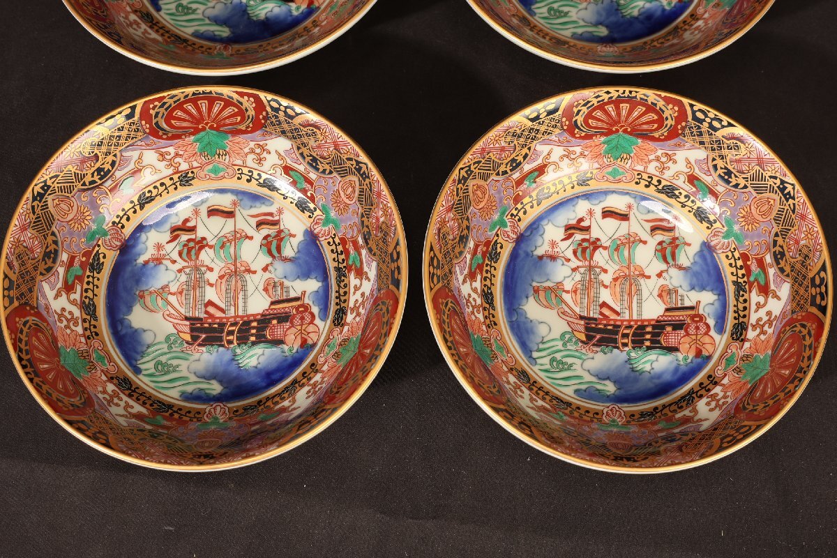 新品・未使用】林九郎 錦 菊割内外 金彩 松竹梅 中鉢 5枚セット 2025