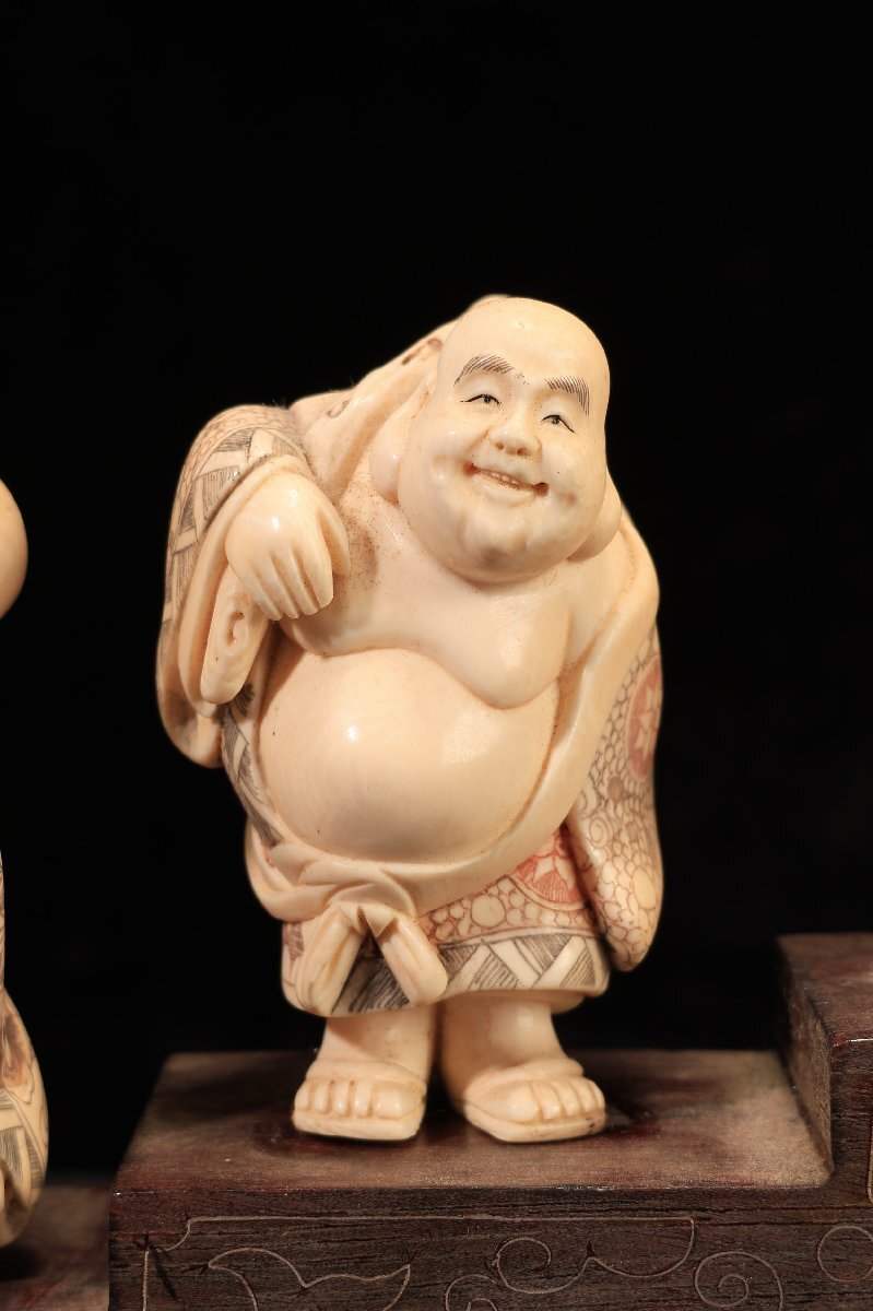 珍品堂】1円から B076-P65 置物 七福神 人物像 仏像 台付 まとめ