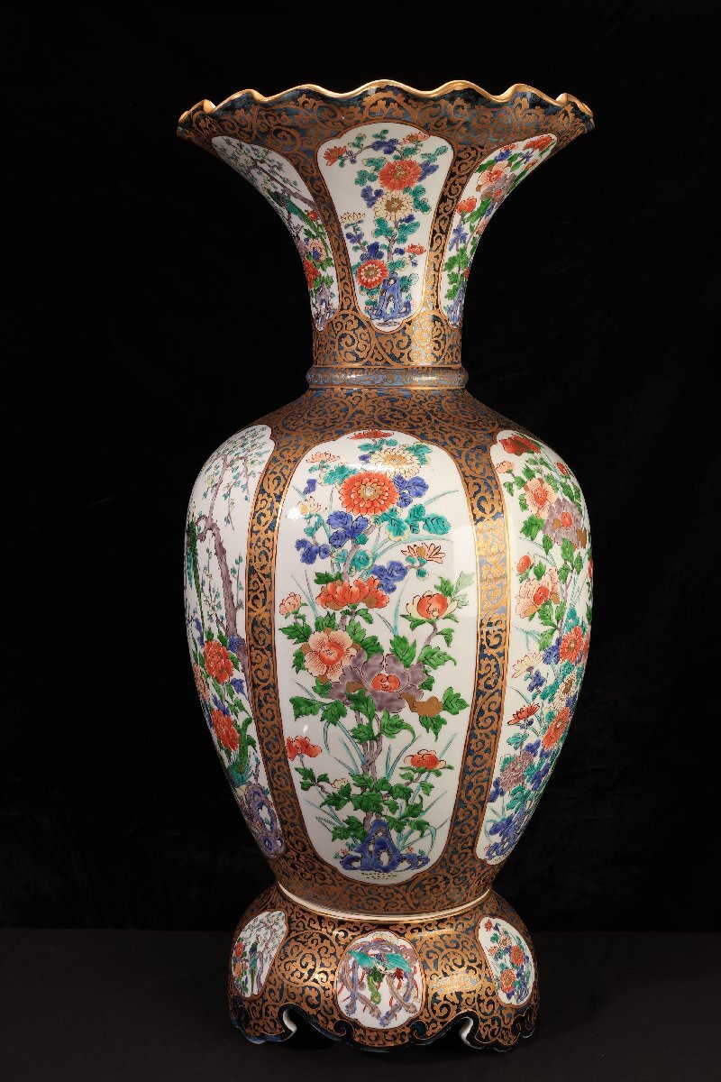 珍品堂】1円から D009-V14 金彩 染錦 花鳥紋 壺 装飾花瓶 大花瓶