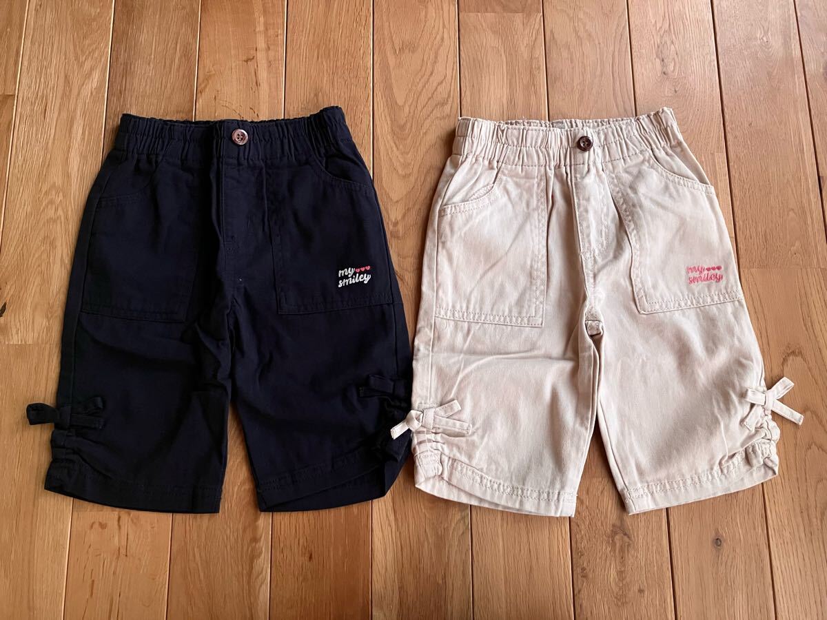 新品 女の子 キッズ ショートパンツ ボトム セット 110 ネイビー ベージュ