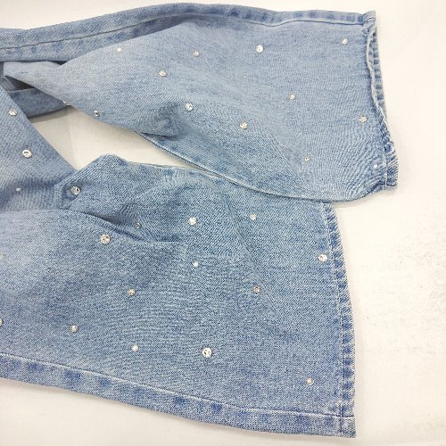 ◇ Θ NICE CLAUP ナイスクラップ 全體にラインストーン風(fēng) デニムパンツ サイズS ブルー系 レディース E